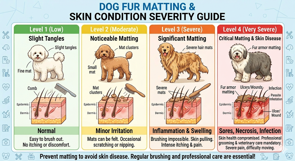 Identifying severity levels of matted dog hair