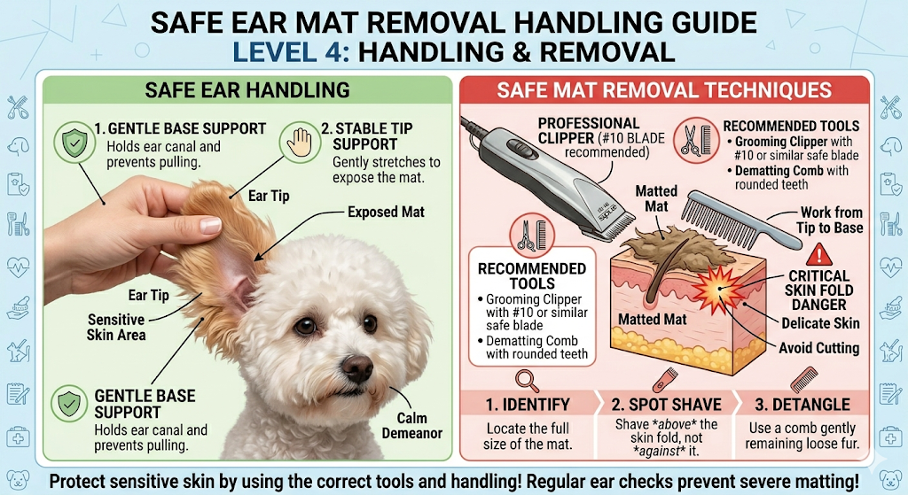 Safe handling for removing mats on dog ears