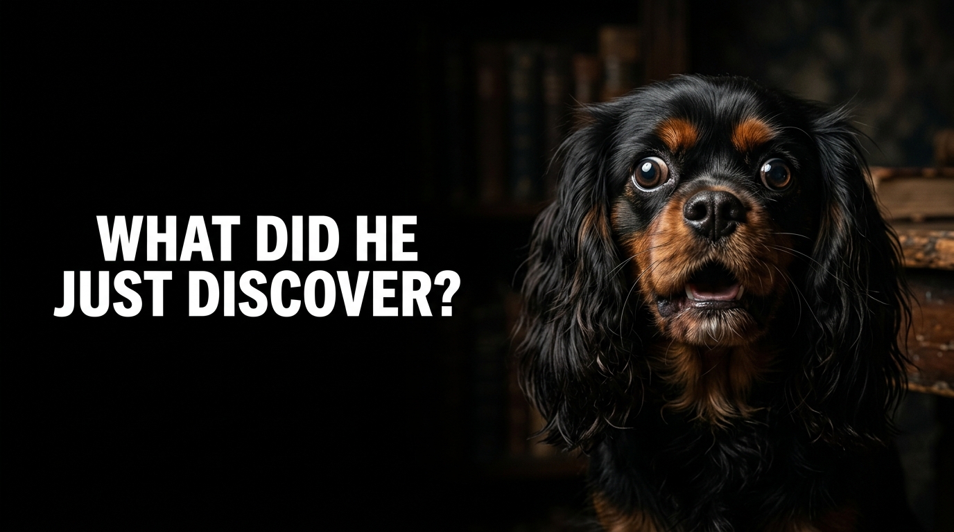A black Cavalier King Charles Spaniel undergoing a standardized canine behavior profiling test outdoors.